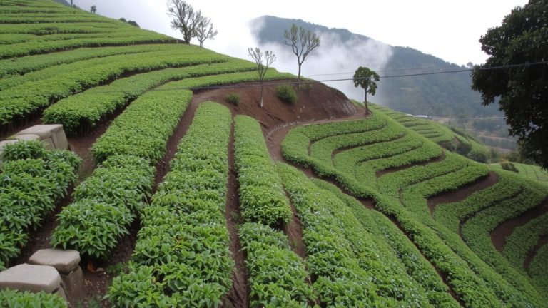 terraced hillside tea farm soil conservation